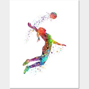 Volleyball Girl Watercolor Painting Art Print Sports Gifts Posters and Art